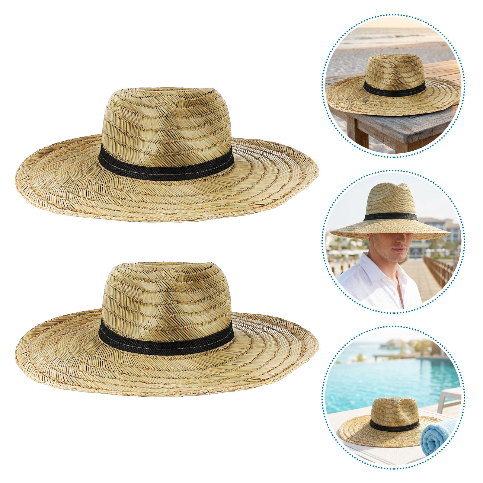 2Pcs Wide Brim Straw Hats Men  - đánh giá và giá Cowboy Hat Straw