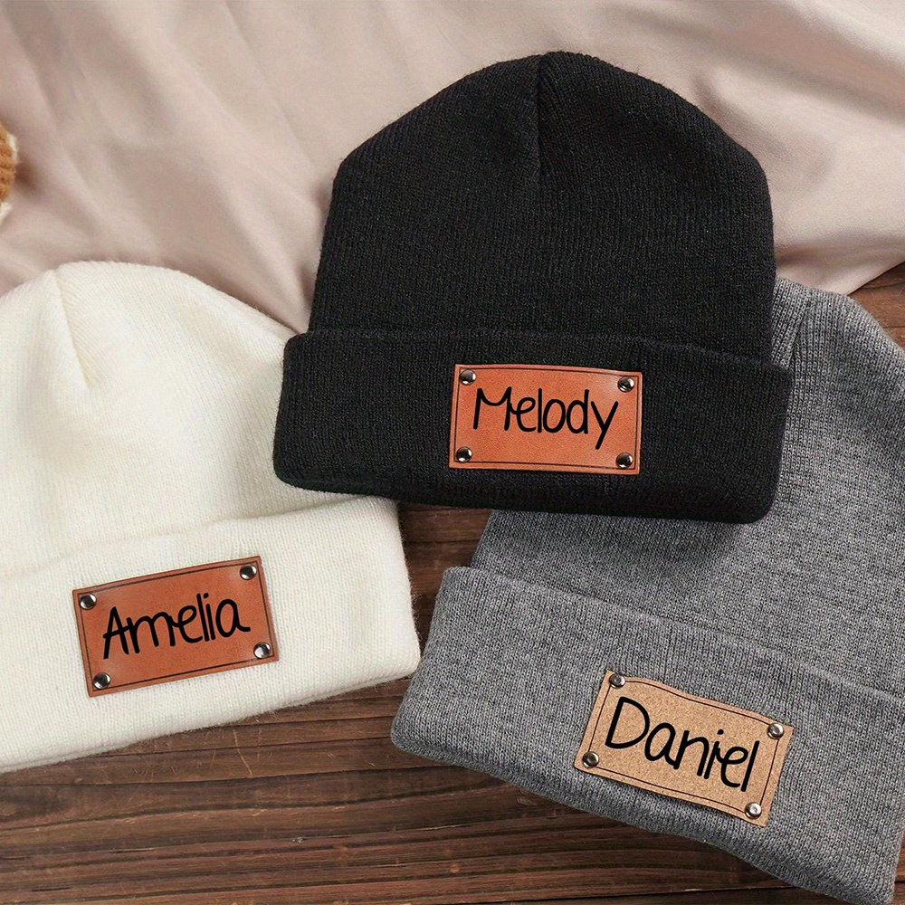 Custom Name Leather Label Knit - đánh giá và giá Beanie Cuffed Knit